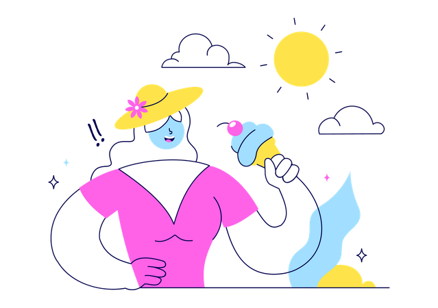 Fille dégustant une glace en été  Illustration