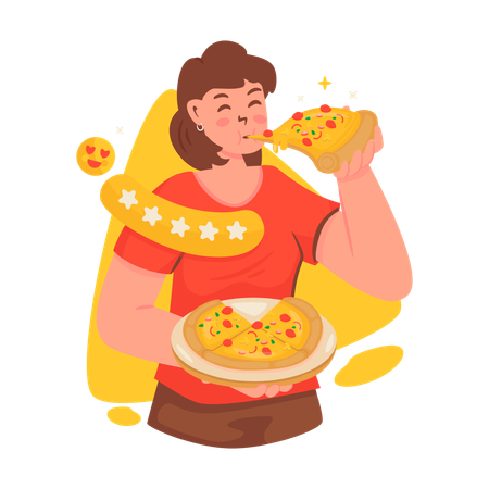 Fille appréciant les critiques de pizza  Illustration