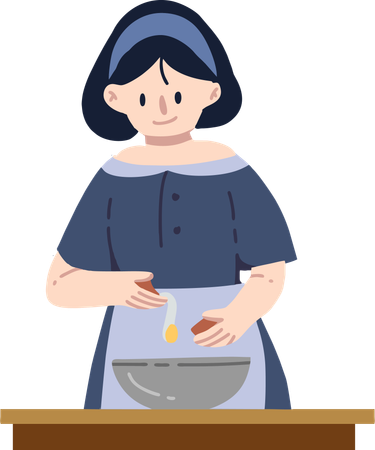 Fille apprenant à cuisiner des œufs  Illustration