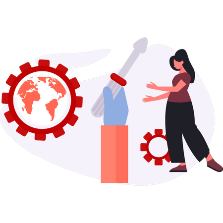 Fille apprenant à réparer un outil  Illustration