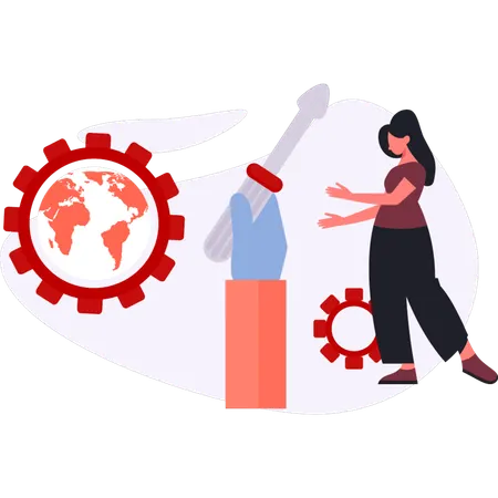 Fille apprenant à réparer un outil  Illustration