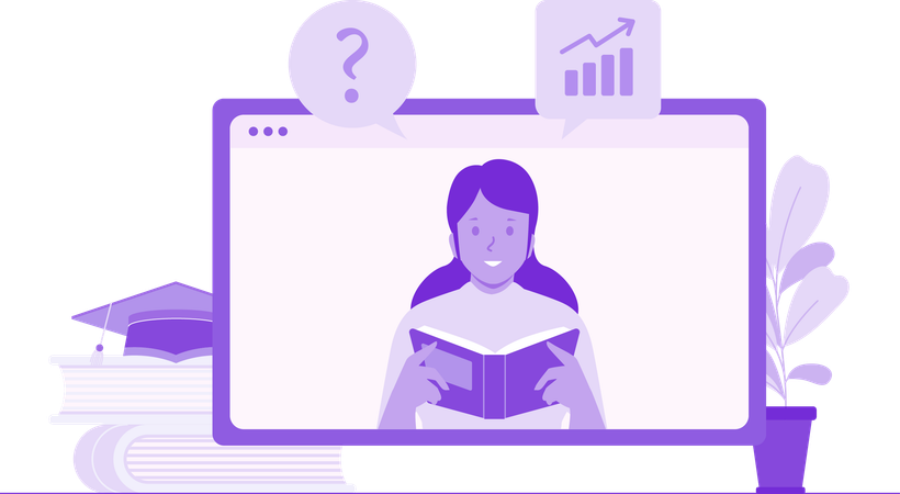 Une fille apprend en ligne  Illustration