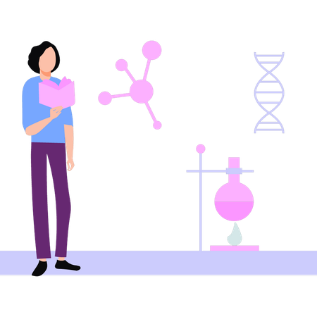 Fille apprenant la chimie grâce à des expériences en laboratoire  Illustration