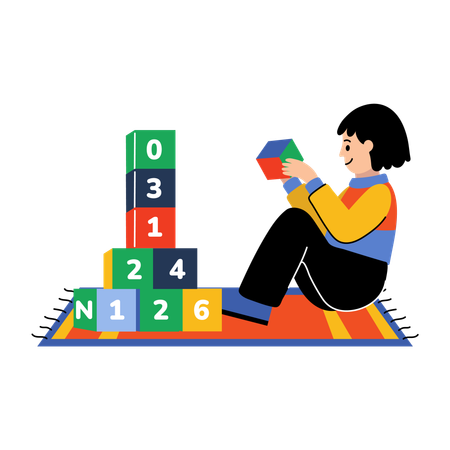 Une fille apprend à composer des nombres  Illustration