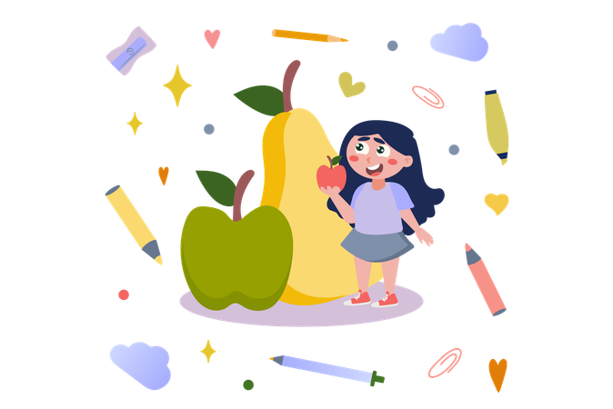 Fille qui apprend les fruits  Illustration