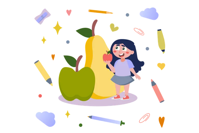 Fille qui apprend les fruits  Illustration