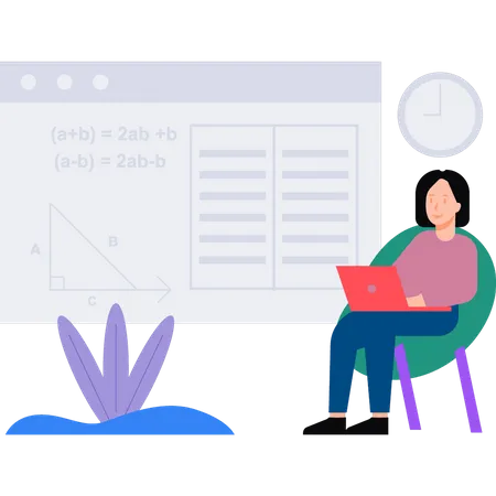 Fille apprenant les mathématiques en ligne  Illustration