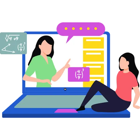 Fille apprenant les mathématiques en ligne  Illustration