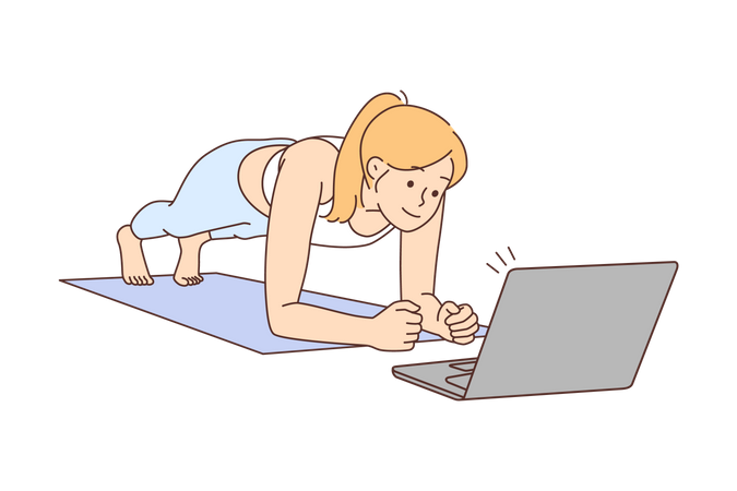 Fille apprenant le yoga en ligne  Illustration