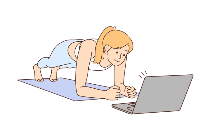 Fille apprenant le yoga en ligne  Illustration