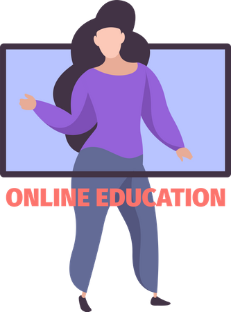 Fille apprenant en ligne  Illustration