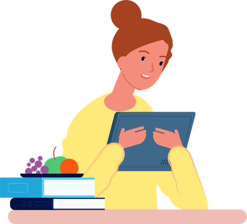 Fille apprenant en ligne  Illustration