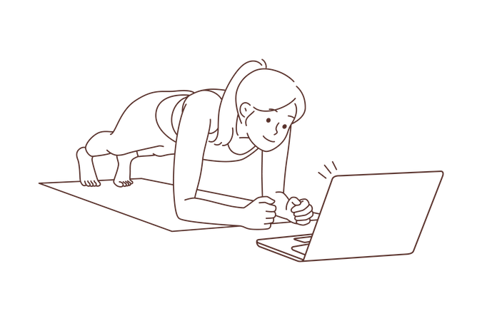 Fille apprenant le yoga en ligne  Illustration