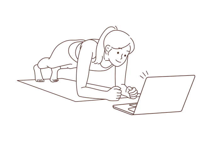 Fille apprenant le yoga en ligne  Illustration