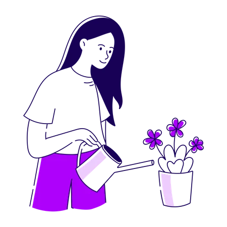 Fille arrosant des fleurs  Illustration