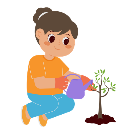Fille arrosant une plante  Illustration