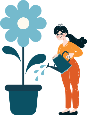 Fille arrosant une plante  Illustration