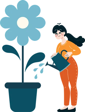 Fille arrosant une plante  Illustration