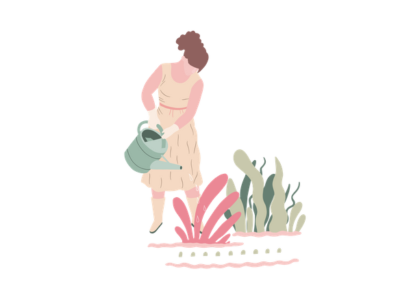 Fille arrosant pour planter  Illustration