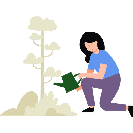 Fille arrosant une plante  Illustration