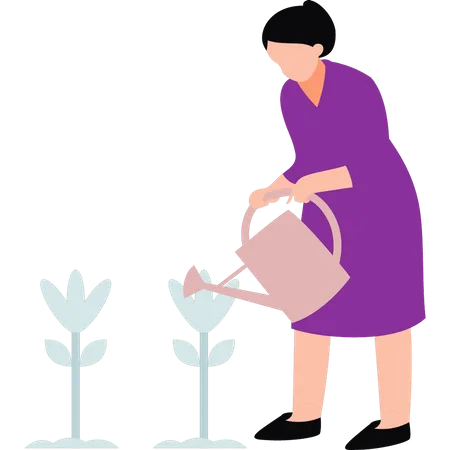 Fille arrosant une plante  Illustration