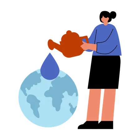 Fille arrosant un globe  Illustration