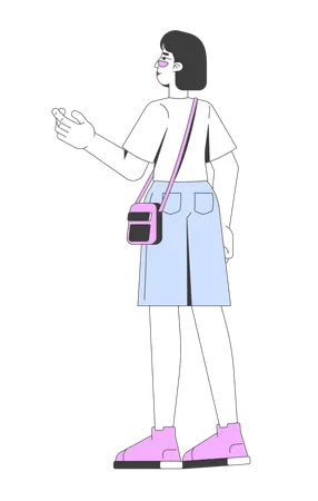 Fille asiatique tendance de la génération Z avec un sac à bandoulière tourné vers l'extérieur  Illustration