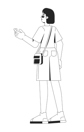 Fille asiatique tendance de la génération Z avec un sac à bandoulière tourné vers l'extérieur  Illustration