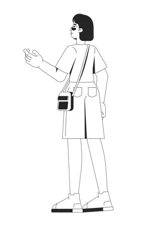 Fille asiatique tendance de la génération Z avec un sac à bandoulière tourné vers l'extérieur  Illustration
