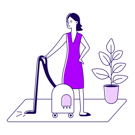 Fille qui passe l'aspirateur  Illustration