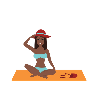 Fille assise à la plage  Illustration