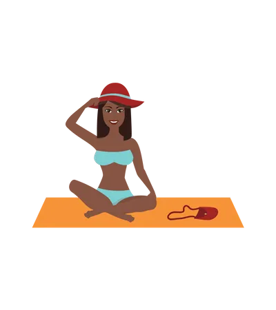 Fille assise à la plage  Illustration