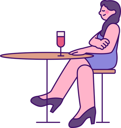 Fille assise à la table d'un café  Illustration