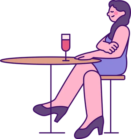 Fille assise à la table d'un café  Illustration