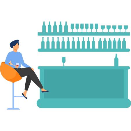 Fille assise au bar  Illustration