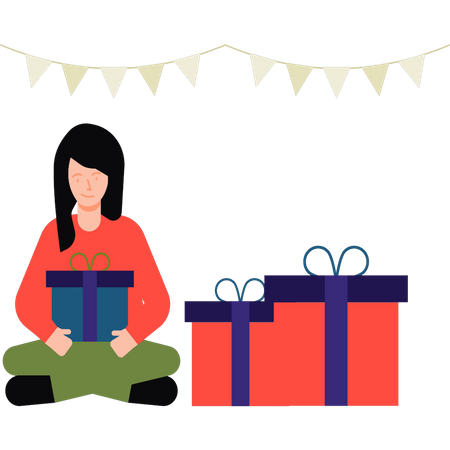 Fille assise avec des cadeaux de Noël  Illustration