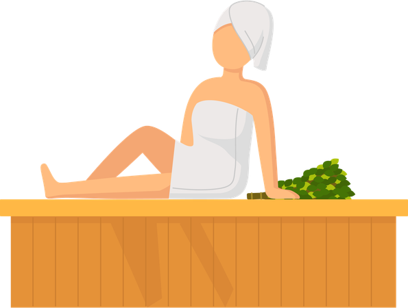 Fille assise dans un hammam  Illustration