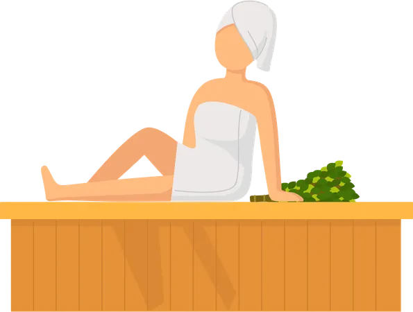 Fille assise dans un hammam  Illustration