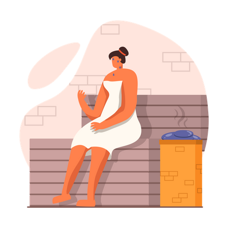 Fille assise dans un hammam  Illustration