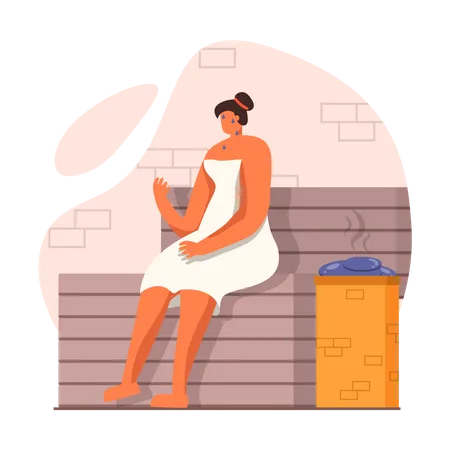 Fille assise dans un hammam  Illustration