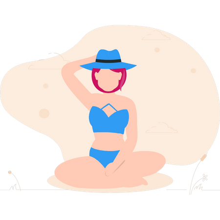 Fille assise en bikini  Illustration