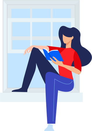 Fille assise et lisant un livre  Illustration