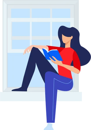 Fille assise et lisant un livre  Illustration