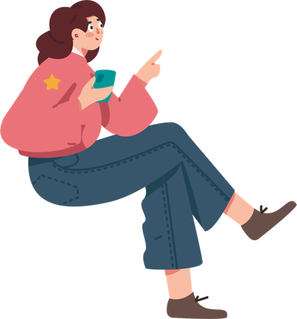 Fille assise et utilisant un téléphone  Illustration