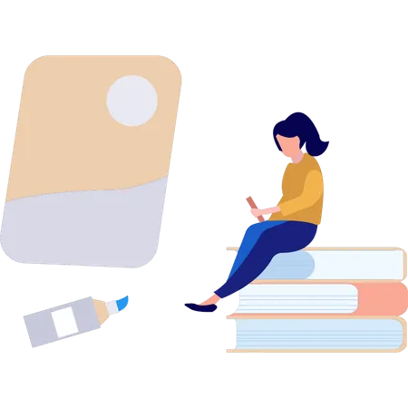 Fille assise sur des livres  Illustration