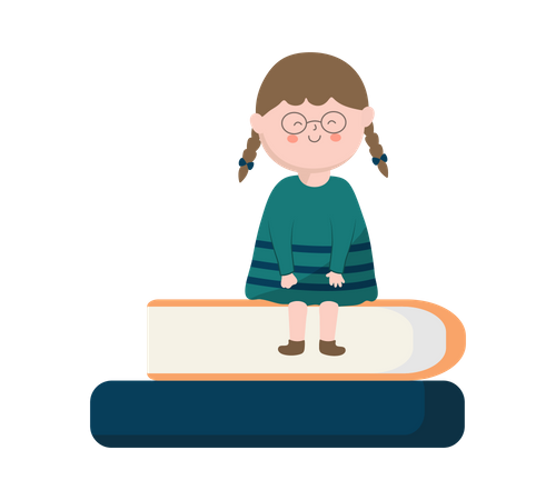 Fille assise sur des livres  Illustration