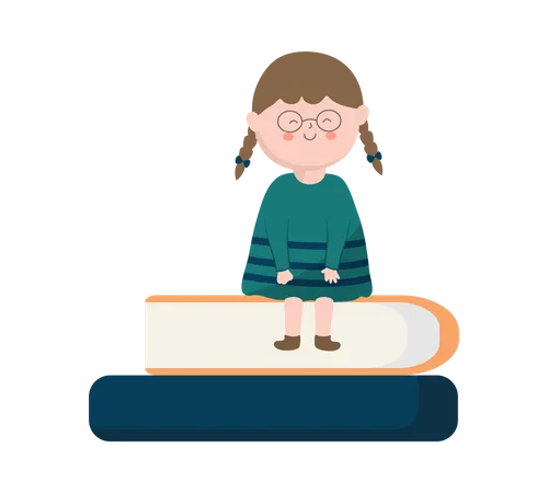 Fille assise sur des livres  Illustration