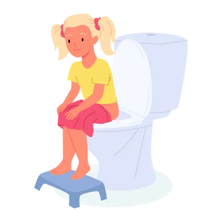 Fille assise sur les toilettes  Illustration