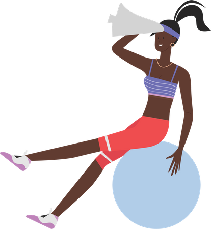 Fille assise sur un ballon de gym  Illustration