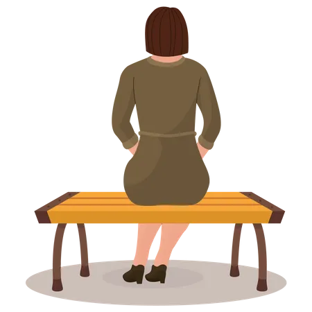 Fille assise sur un banc  Illustration